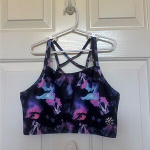 Bloch- Like new multi color crop top with strap design on back. Size Girls 14